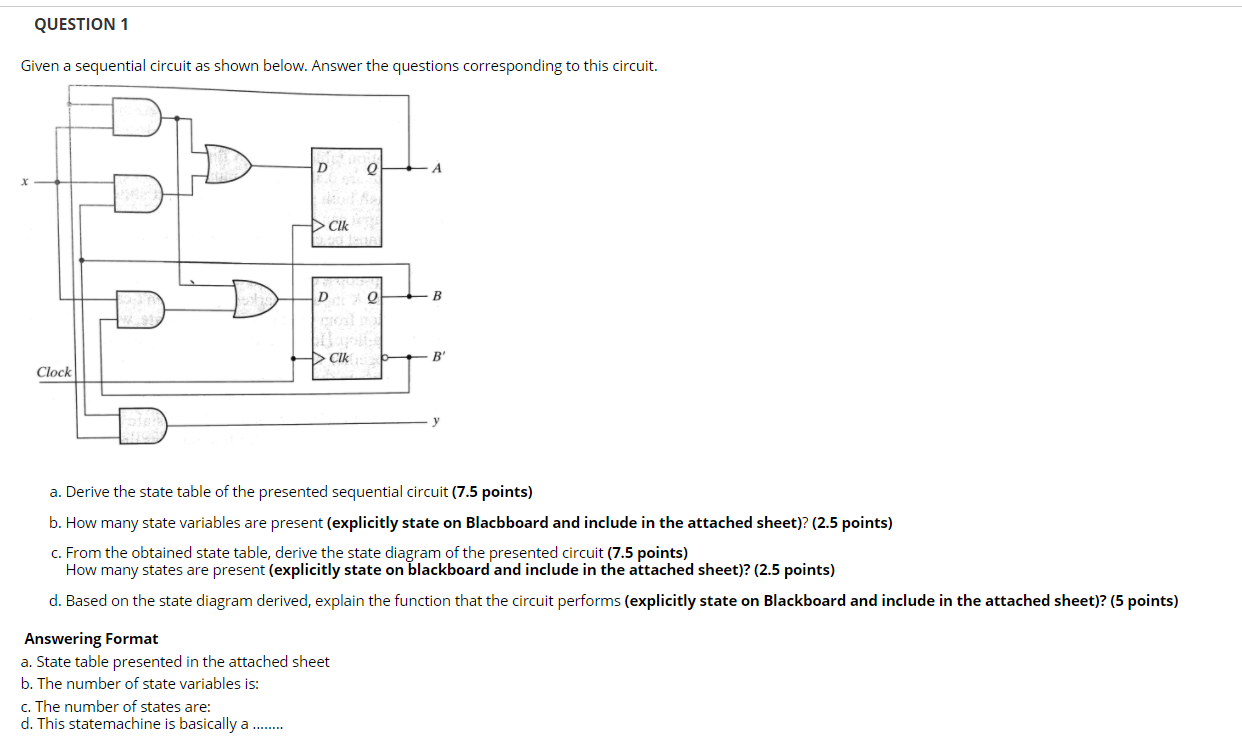 Solved QUESTION 1 Given a sequential circuit as shown below. | Chegg.com