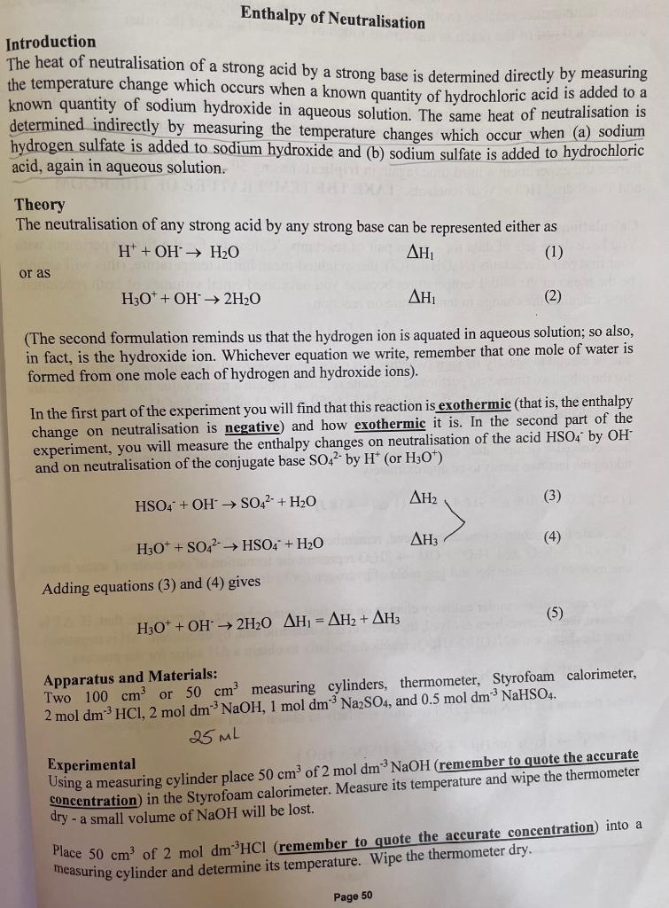 Enthalpy Of Neutralisation Introduction The Heat Of 