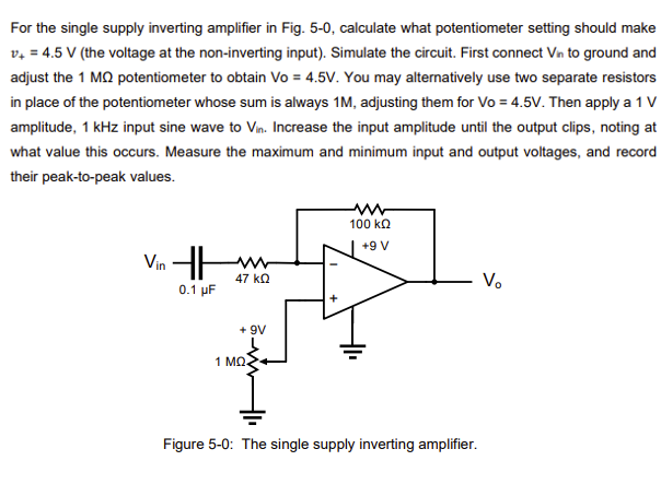 Solved For the single supply inverting amplifier in Fig. | Chegg.com