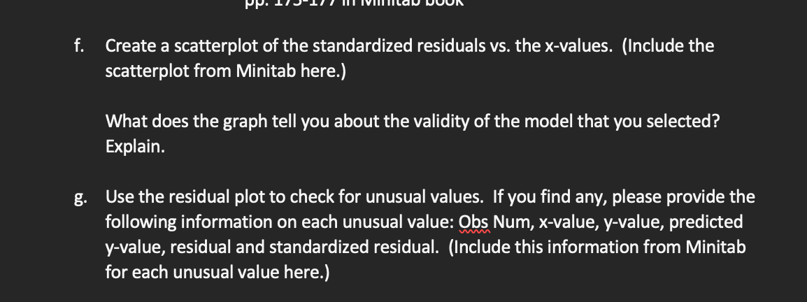f. Create a scatterplot of the standardized residuals | Chegg.com