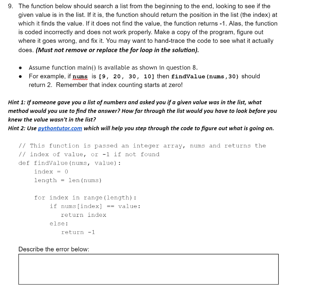 Solved 9 The Function Below Should Search A List From The Chegg