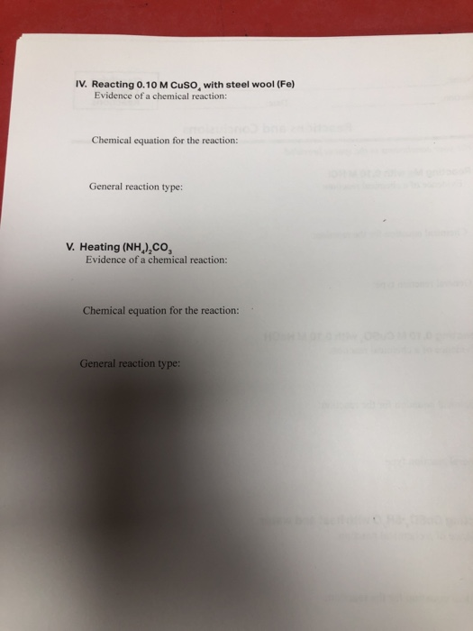 Solved IV. Reacting 0.10 M CuSo, with steel wool (Fe)