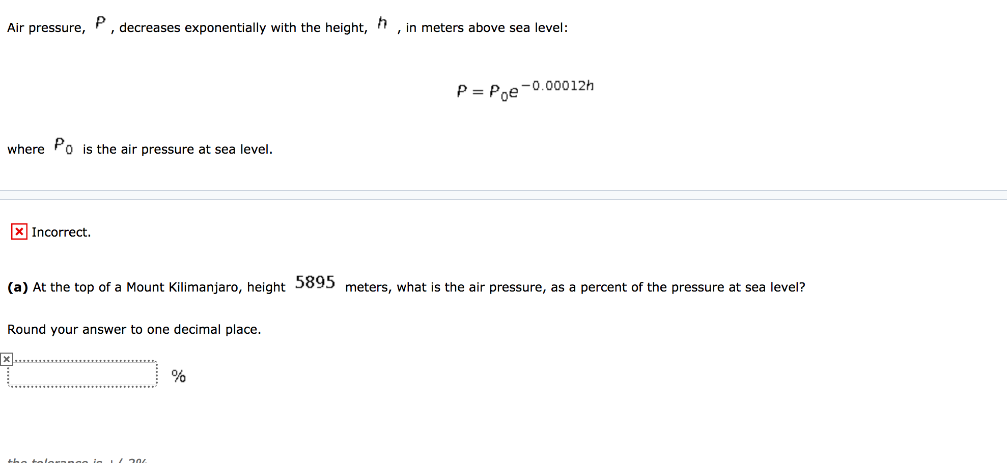 Solved h Air pressure, F, decreases exponentially with the | Chegg.com