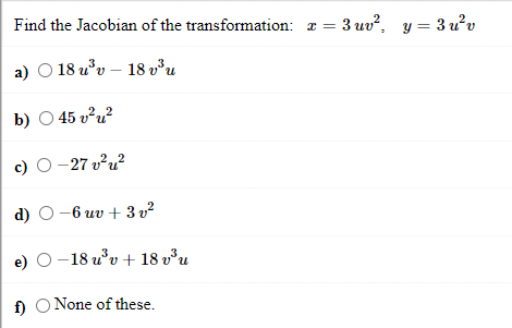 Solved Find The Jacobian Of The Transformation 1 4 Uv Chegg Com