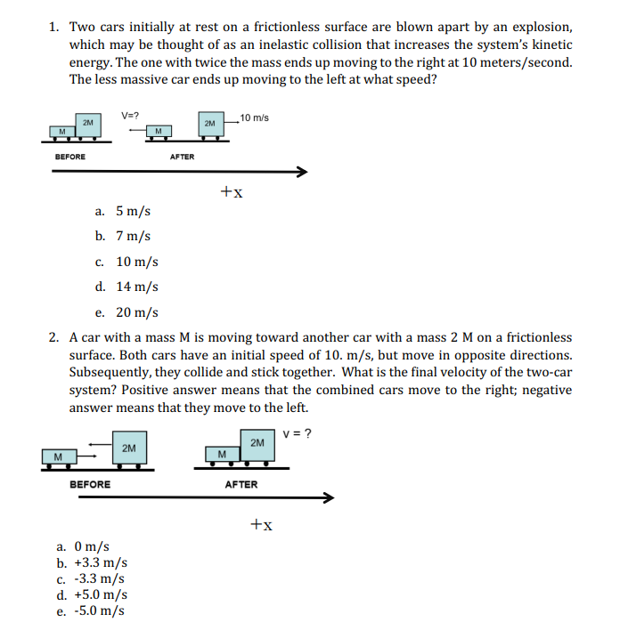 Solved 1. Two Cars Initially At Rest On A Frictionless | Chegg.com