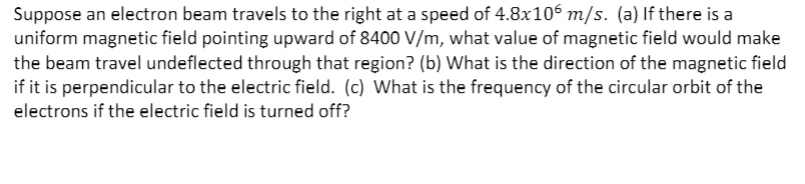 Solved Suppose an electron beam travels to the right at a | Chegg.com