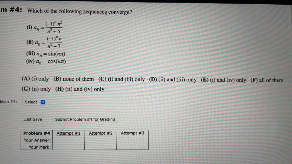 Solved M 4 Which Of The Following Sequences Converge Chegg Com