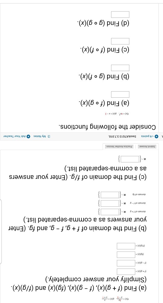 Solved A Find F G X F G X Fg X And F G Chegg Com