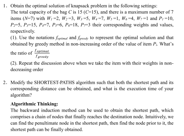 Solved 1. Obtain the optimal solution of knapsack problem in | Chegg.com