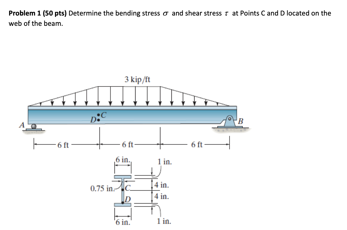 Solved Problem 1 (50 pts) Determine the bending stress σ and | Chegg.com