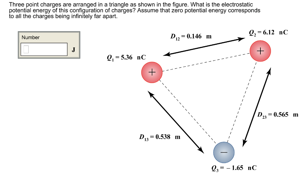 Solved Three point charges are arranged in a triangle as