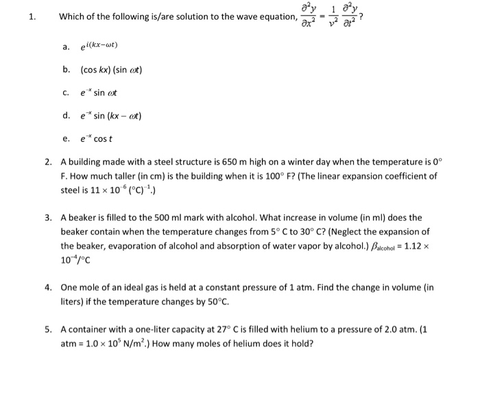 Solved Which of the following is/are solution to the wave | Chegg.com