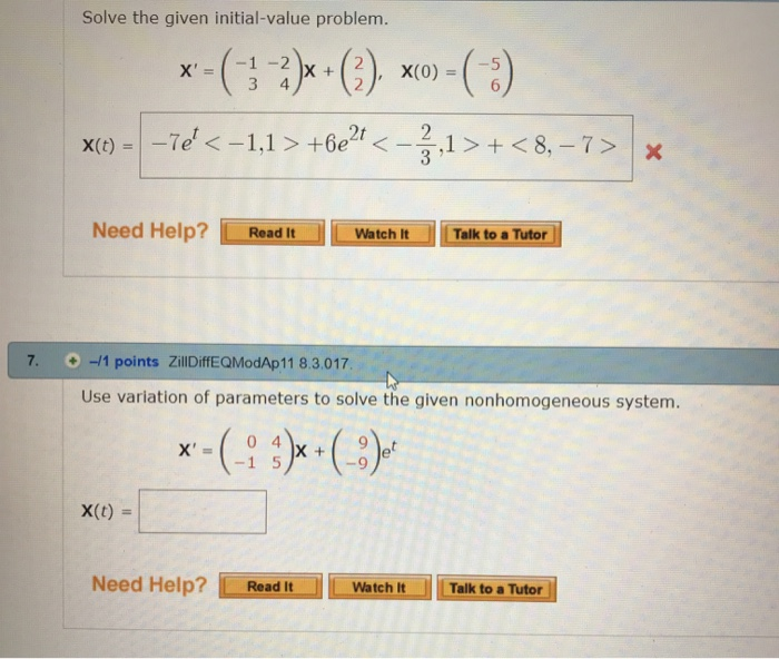 Solved Solve The Given Initial Value Problem 1 2 X 0 Chegg Com