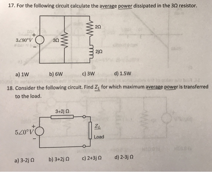 Solved 17. For the following circuit calculate the average | Chegg.com