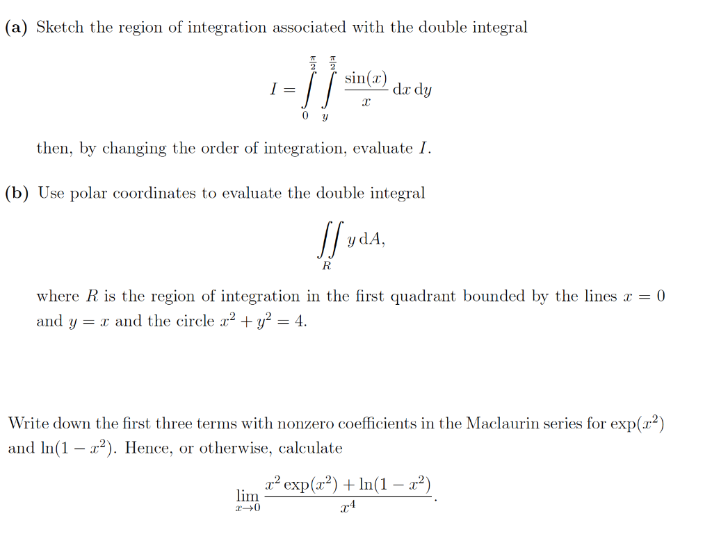 Solved (a) Sketch the region of integration associated with | Chegg.com