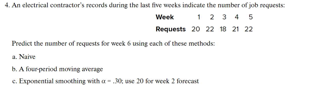 Solved Predict the number of requests for week 6 using each | Chegg.com