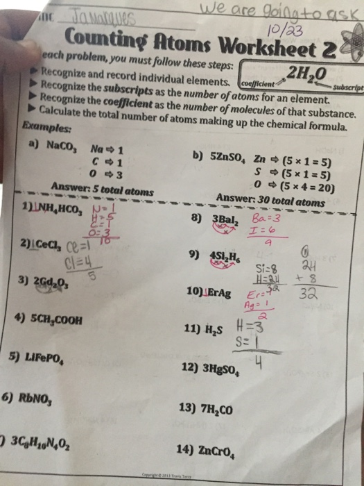 Solved We Are GoinatoasK Counting Atoms Worksheet 2 Each Chegg