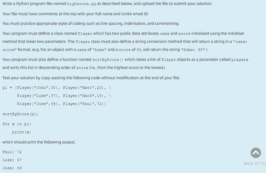 Solved Write a Python program file named highscore.py as | Chegg.com