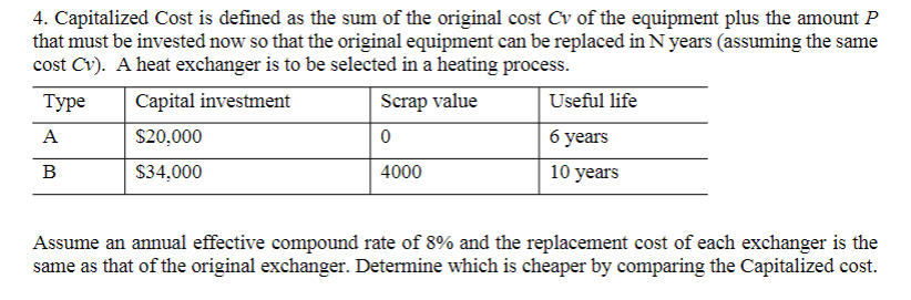 Solved 4. Capitalized Cost is defined as the sum of the | Chegg.com