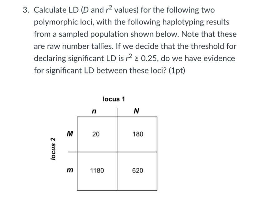 Solved 3. Calculate LD (D and r2 values) for the following | Chegg.com