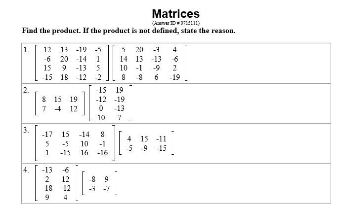 Solved Matrices Answer Id Complete 1 11 Chegg Com