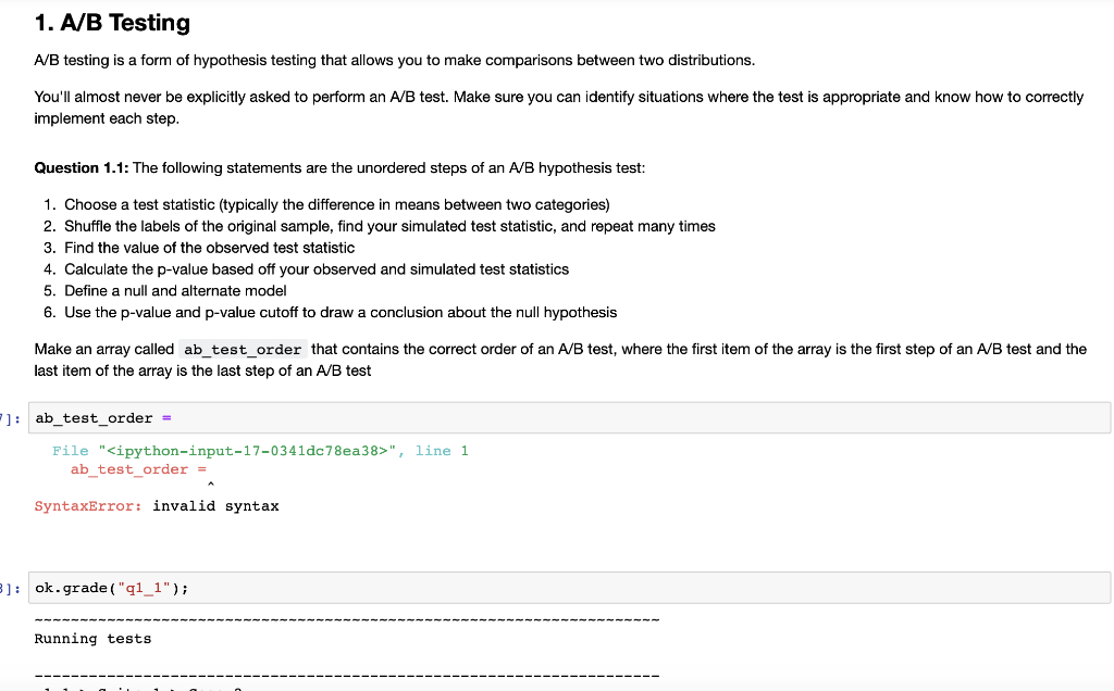 Solved 1. A/B Testing A/B Testing Is A Form Of Hypothesis | Chegg.com