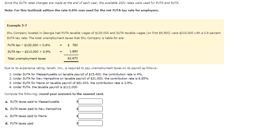 Since the SUTA rates changes are made at the end of | Chegg.com