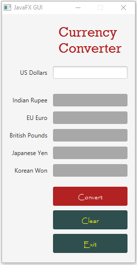 Assignment 10 – GUI Currency Converter– JavaFX | Chegg.com