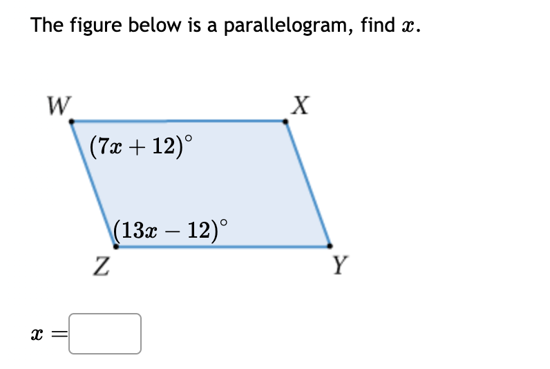 Solved The figure below is a parallelogram, find x. | Chegg.com