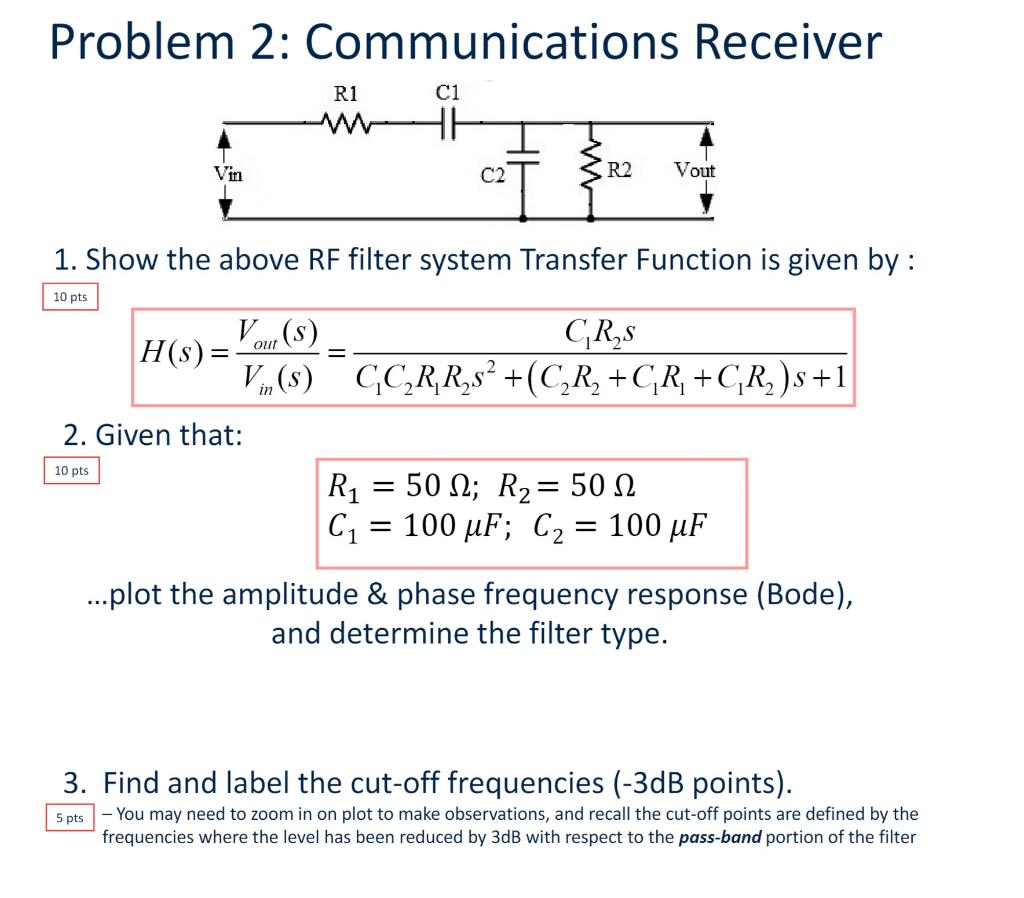 1. [50 points] Given the RF circuit shown below