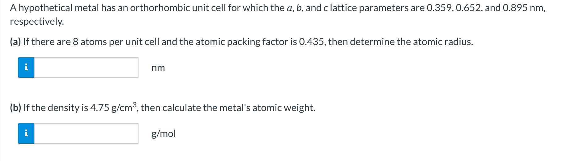 Solved A hypothetical metal has an orthorhombic unit cell | Chegg.com