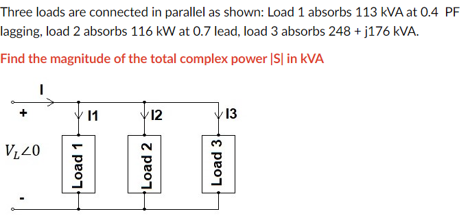 Solved Three loads are connected in parallel as shown: Load | Chegg.com