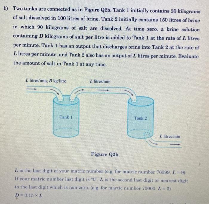 Solved B) Two Tanks Are Connected As In Figure Q2b. Tank 1 | Chegg.com