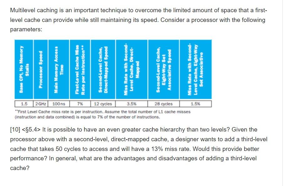 Solved Multilevel caching is an important technique to | Chegg.com