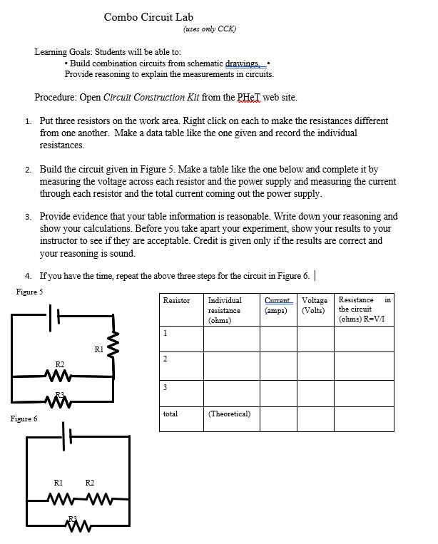 Combo Circuit Lab (uses only CCK) Learning Goals
