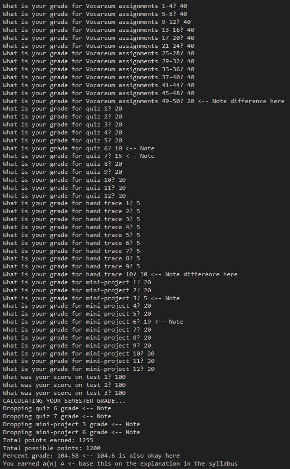 Solved Write a python program to calculate a semester | Chegg.com