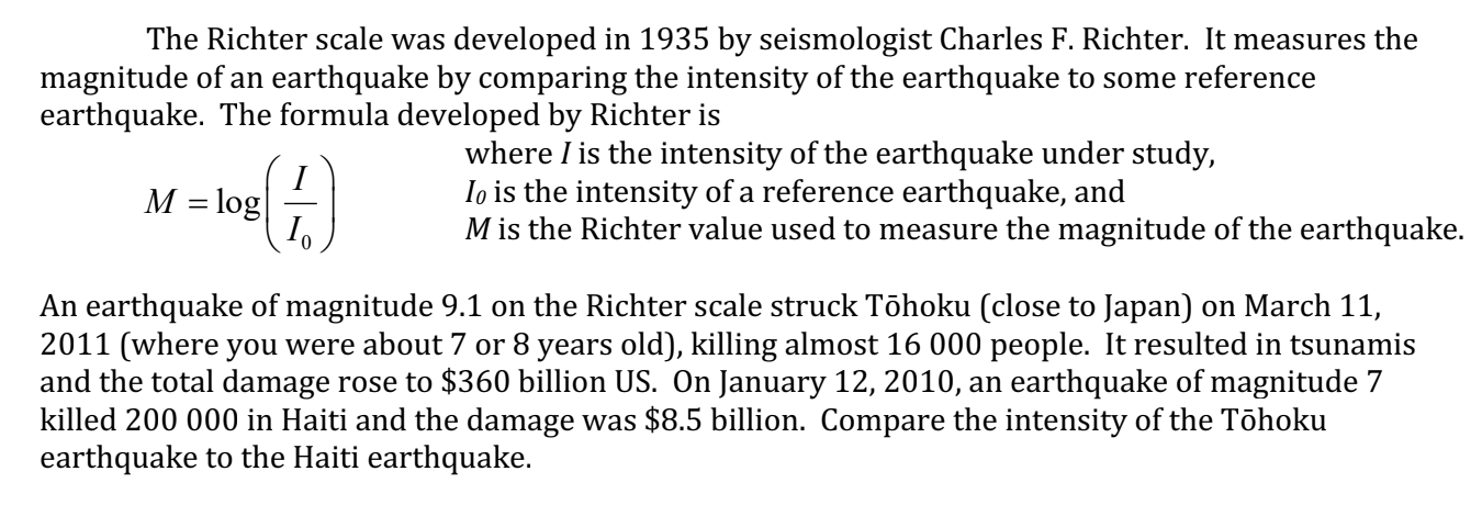 Solved The Richter scale was developed in 1935 by | Chegg.com