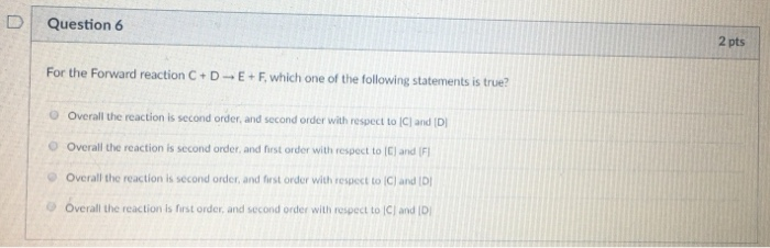 Solved D | Question 6 2 pts For the Forward reaction C+ D- | Chegg.com