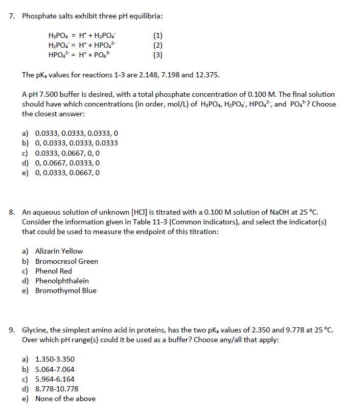 Solved 7 Phosphate Salts Exhibit Three Ph Equilibria 1 Chegg Com