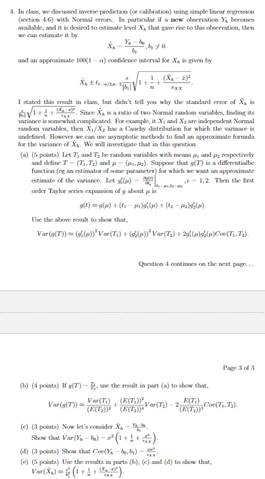 4. In class, we discussed inverse prediction (or | Chegg.com