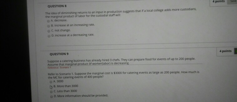 Solved QUESTION 8 4 points Save The idea of diminishing | Chegg.com