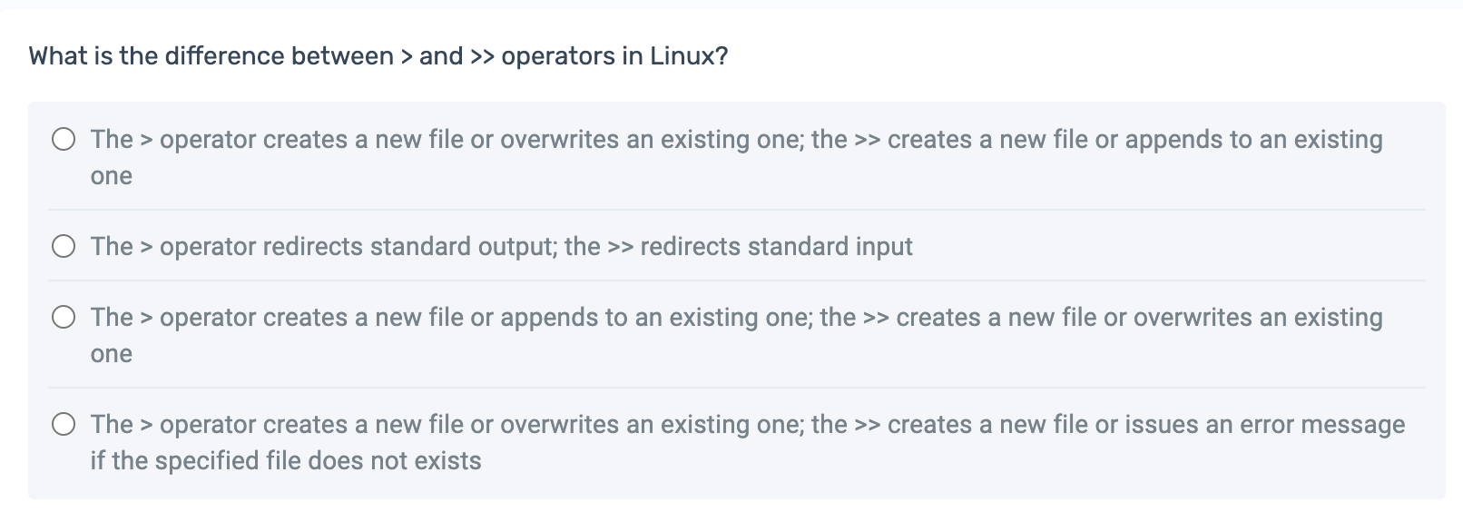 Solved What is the difference between > and >> operators in | Chegg.com
