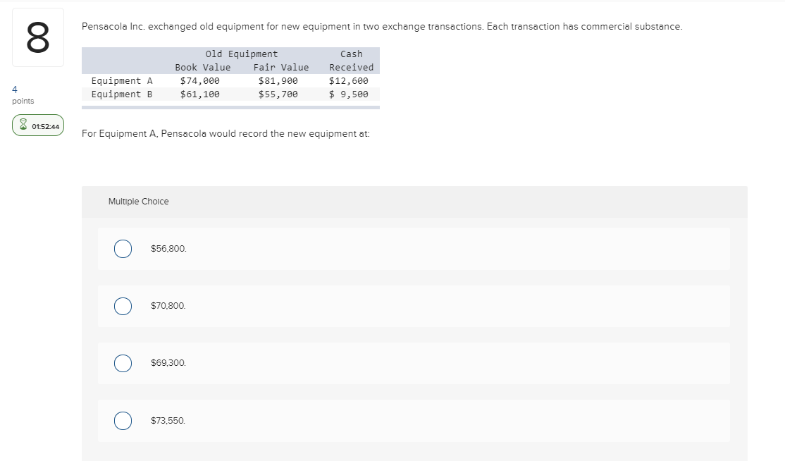 Solved Pensacola Inc. exchanged old equipment for new | Chegg.com