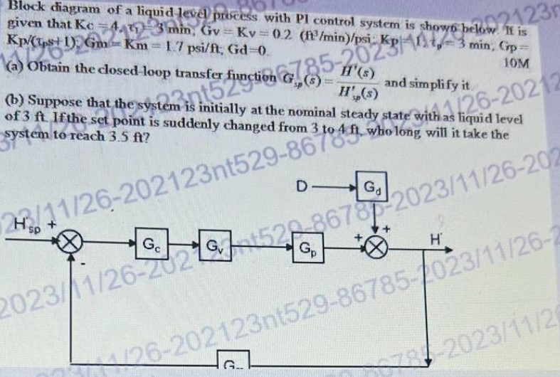 Solved Block diagram of a liquid level process with PI | Chegg.com