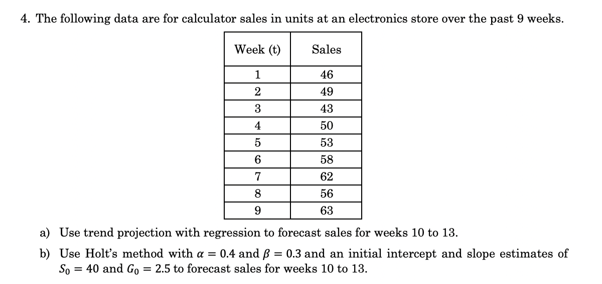 Solved 4. The following data are for calculator sales in | Chegg.com