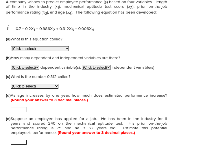 Solved A Company Wishes To Predict Employee Performance (y) | Chegg.com