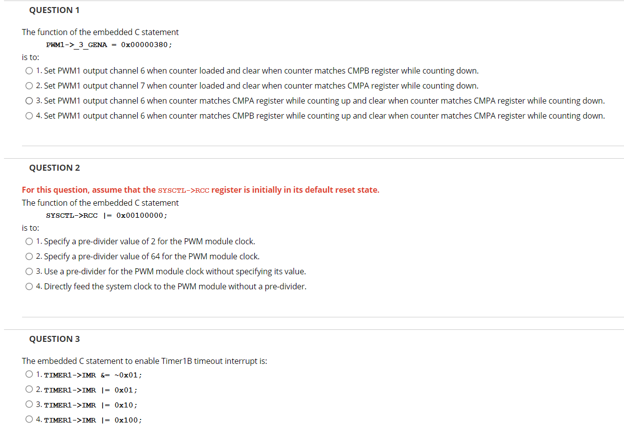 Solved QUESTION 1 The function of the embedded C statement | Chegg.com