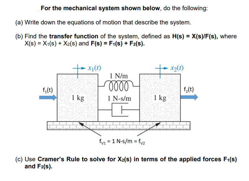 Solved For the mechanical system shown below, do the | Chegg.com
