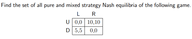Solved ) Find the set of all pure and mixed strategy Nash | Chegg.com