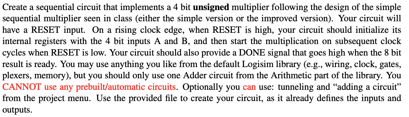 Solved Create A Sequential Circuit That Implements A 4 Bit | Chegg.com